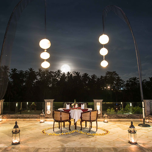 Viceroy Bali Cascades Restaurant - Table Setting Deck Area Moonlight