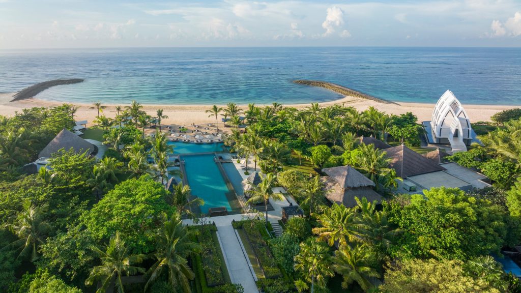 View of the pool and beachfront of The Ritz-Carlton in Bali