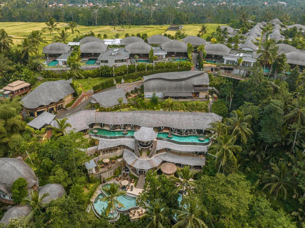 An aerial view of the villas and pools of K Club Ubud