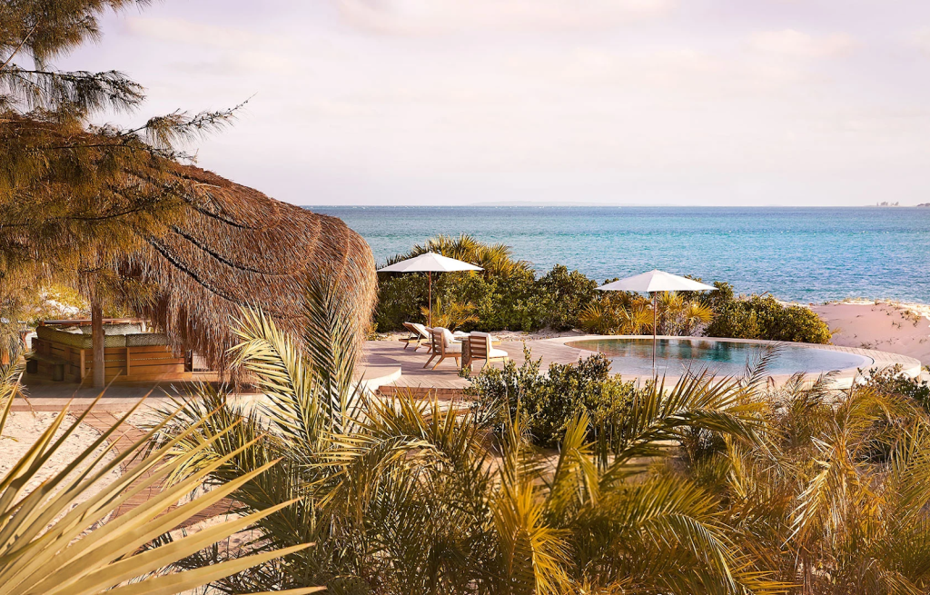 View of the pool and ocean from Kisawa Sanctuary in Mozambique