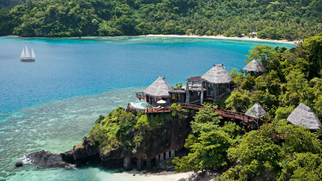 The aerial view of Como in Laucala Island Fiji