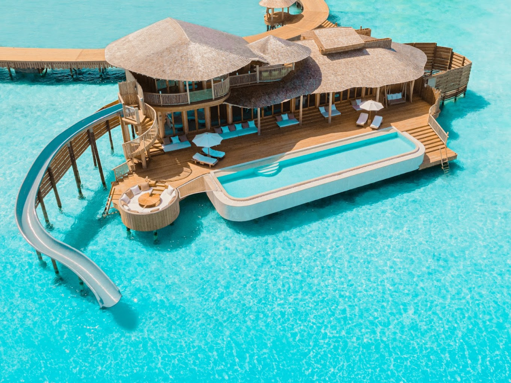 Aerial view of Soneva Jani Luxury Resort in Maldives