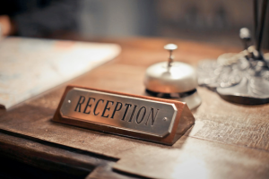 A motel reception sign