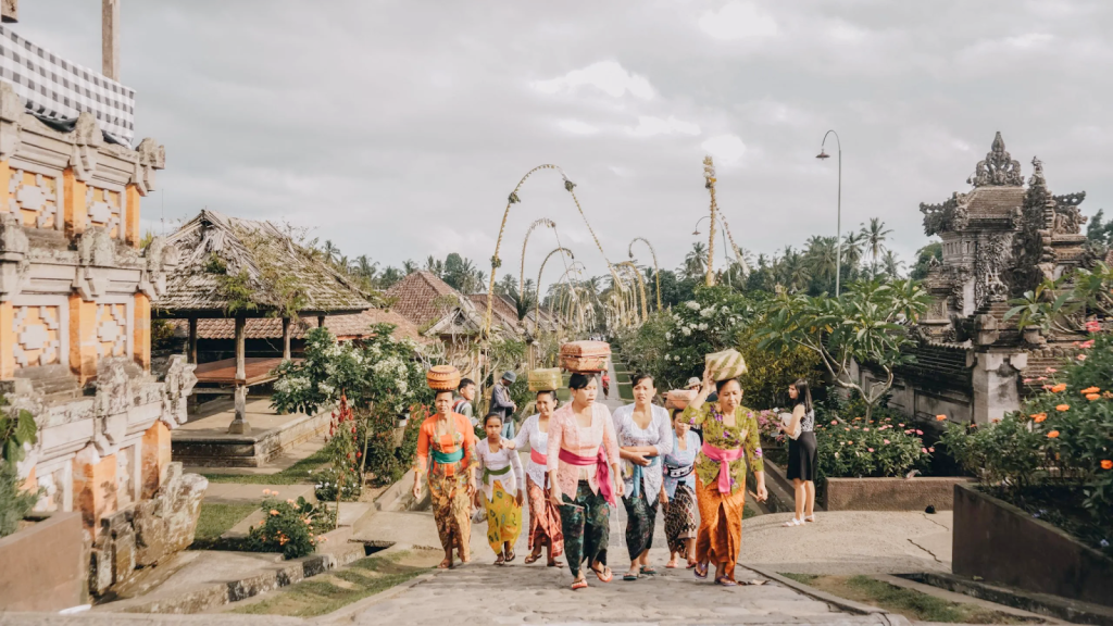 Balinese women walking in traditional wear