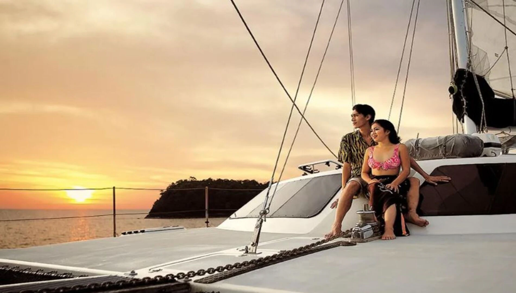 A couple enjoying a honeymoon yacht in Malaysia