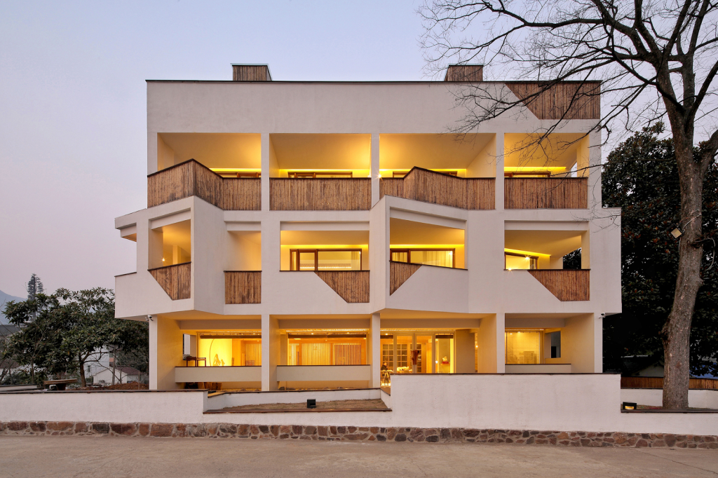 The exterior of a boutique hotel