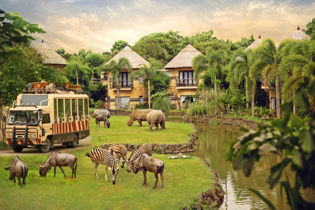 A small hotel in Africa with animals in the grounds