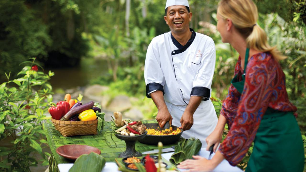 A chef and student doing a Balinese cooking class