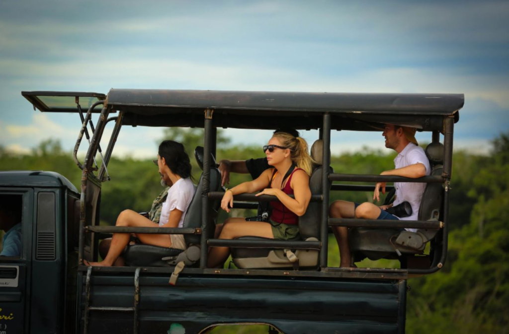 A group of tourist on safari in Sri Lanka