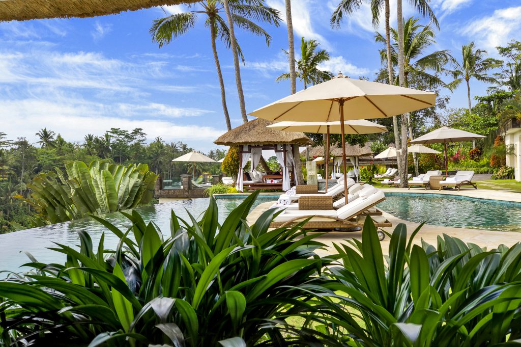 The pool view of a luxury hotel in asia