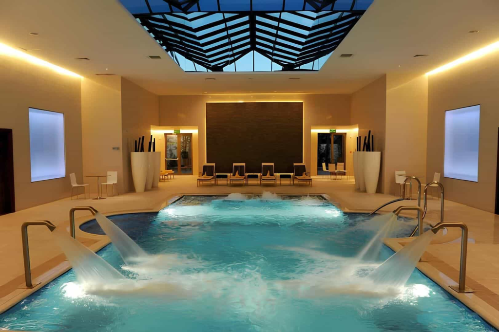 A large jucuzzi and wellness area at a luxury hotel