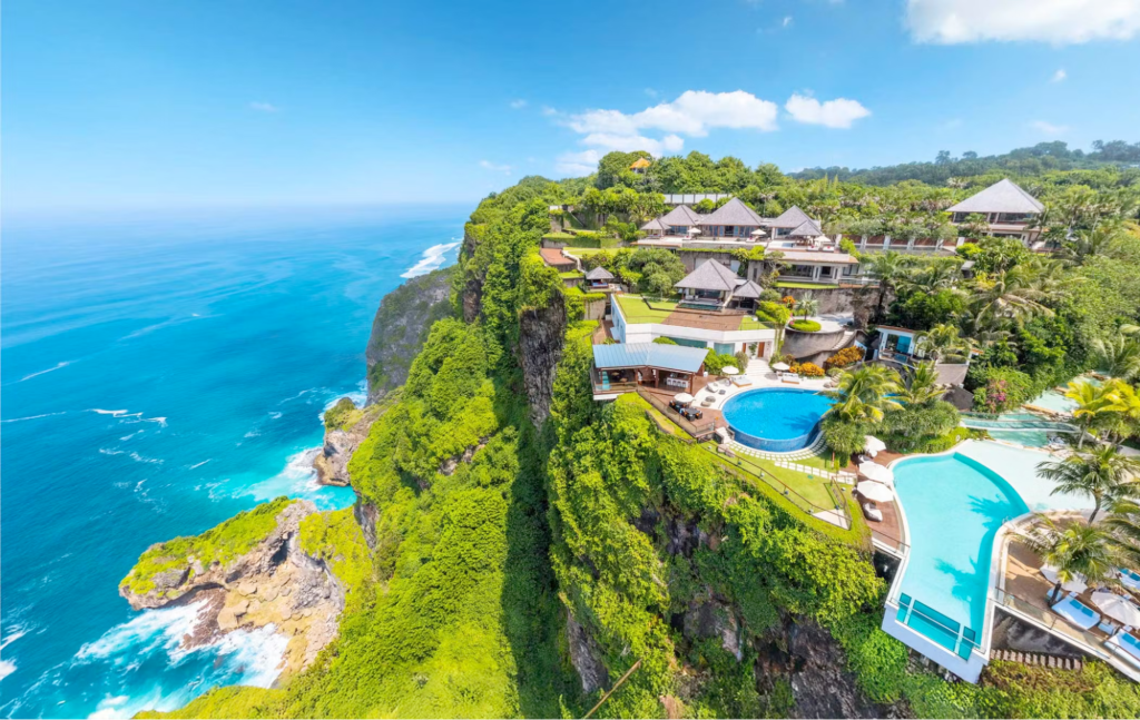 Aerial view of the edge Bali with view over the ocean