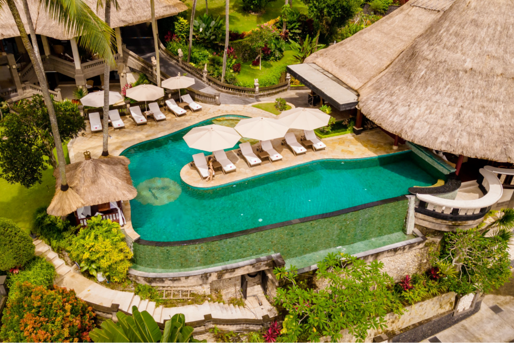 The main pool and grounds of Viceroy Bali luxury resort